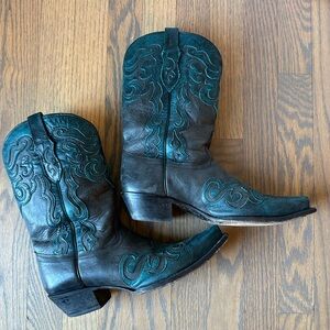 Tony Lama Teal Leather Cowboy Boots